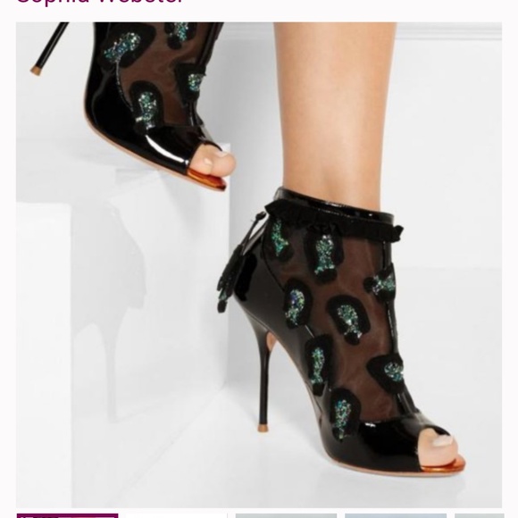 SOPHIA WEBSTER Felice Embellished Mesh Black Patent-Leather Ankle Boot S… - Picture 11 of 12